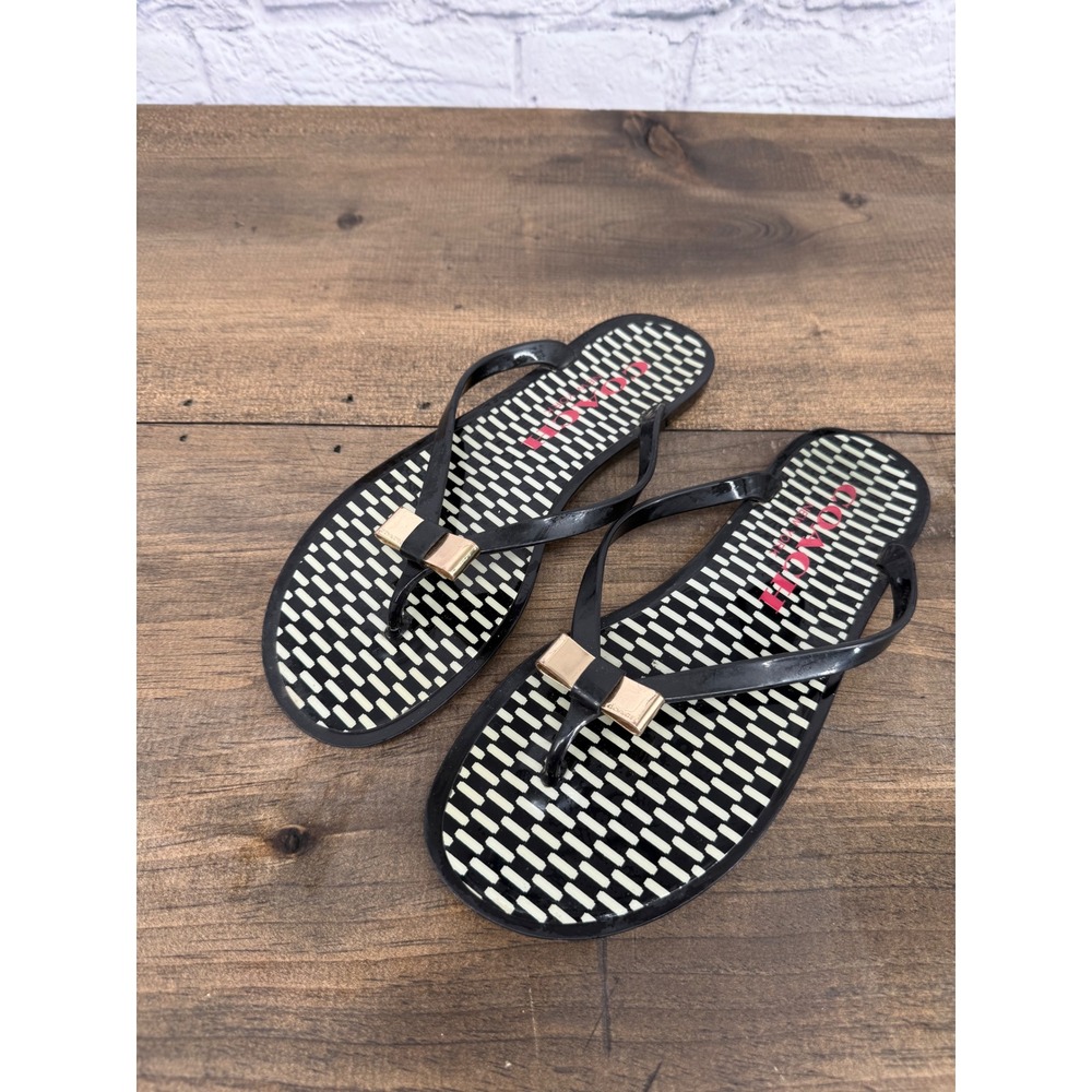 Coach Landon Jelly Thong Sandals Black Gold Logo Flip Flops Women's 8.5 Chic